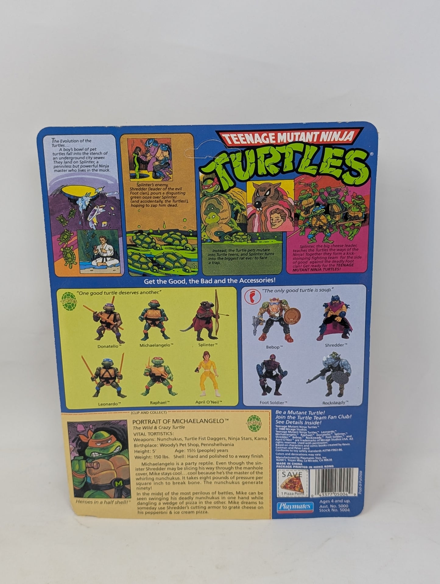 Vtg (1988) TMNT Michelangelo Figure (10 Back, Unpunched)