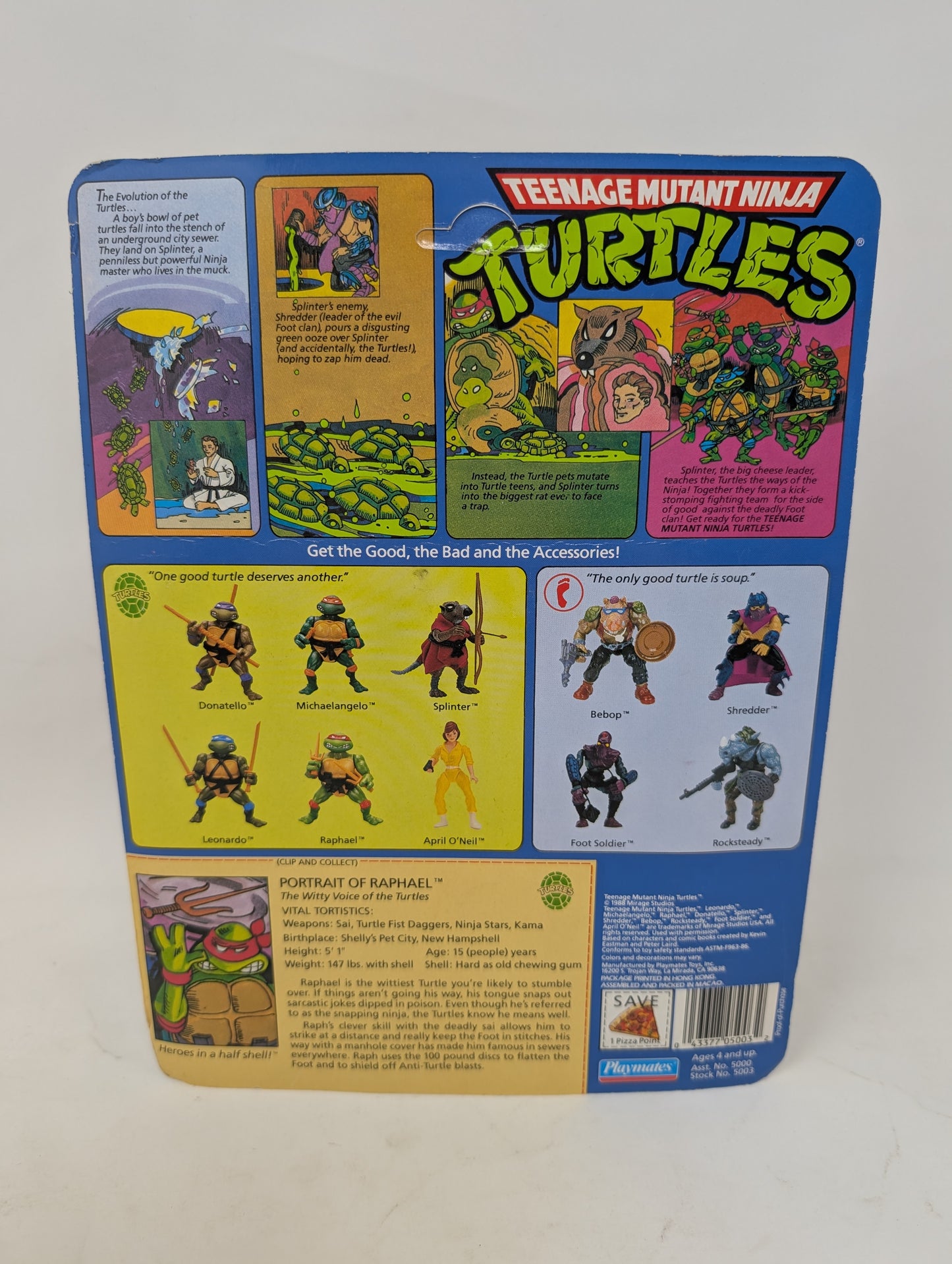 Vtg (1988) TMNT Raphael Figure (10 Back, Unpunched)